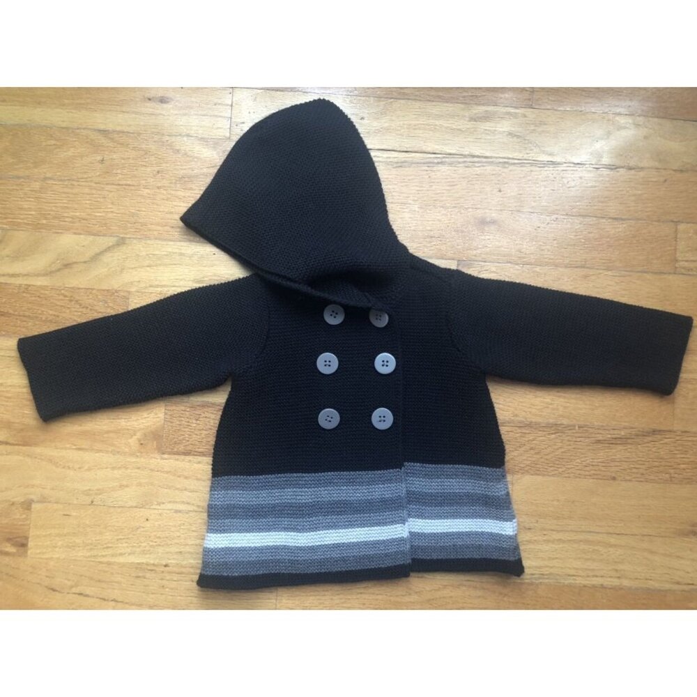 First Impressions 24M  Black Hooded Button Up Cardigan